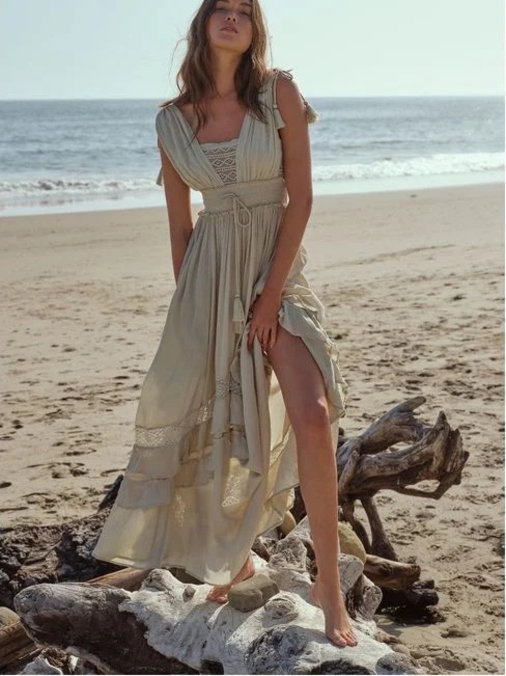 Free People Sage Green Boho High-Low Maxi Dress
